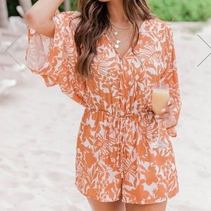 Pink Lily Rust Floral Romper